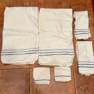 Hotel Collection 6 Piece Bathroom Towel Set 100% Micro Cotton White Blue Stripe